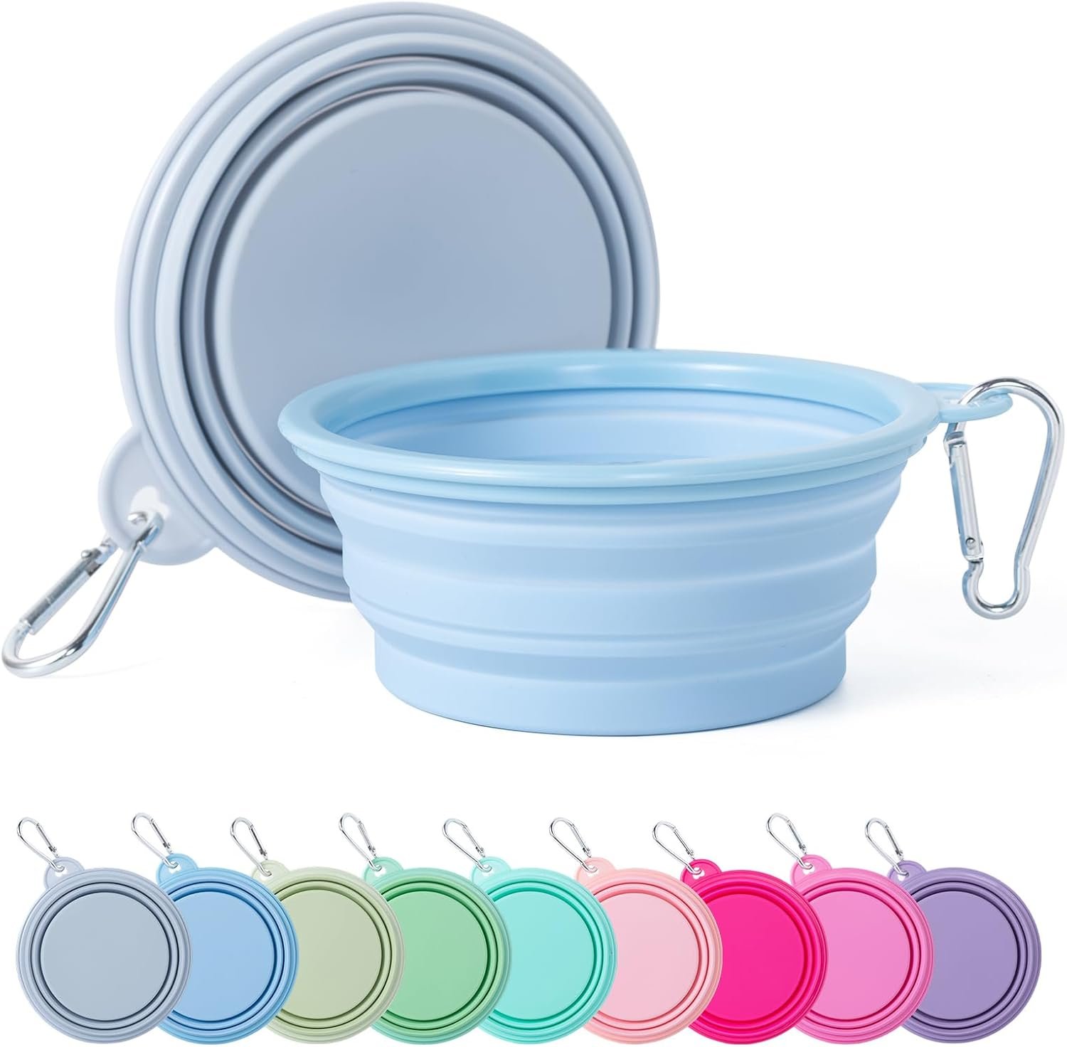 SLSON Collapsible Dog Bowl Silicone, 2Pack Macaron Color Pet Travel Bowls | Foldable Water Feeder Dish for Small to Large Dogs Cat Walking Hiking Camping (Macaron Light Green and Light Yellow, Small)