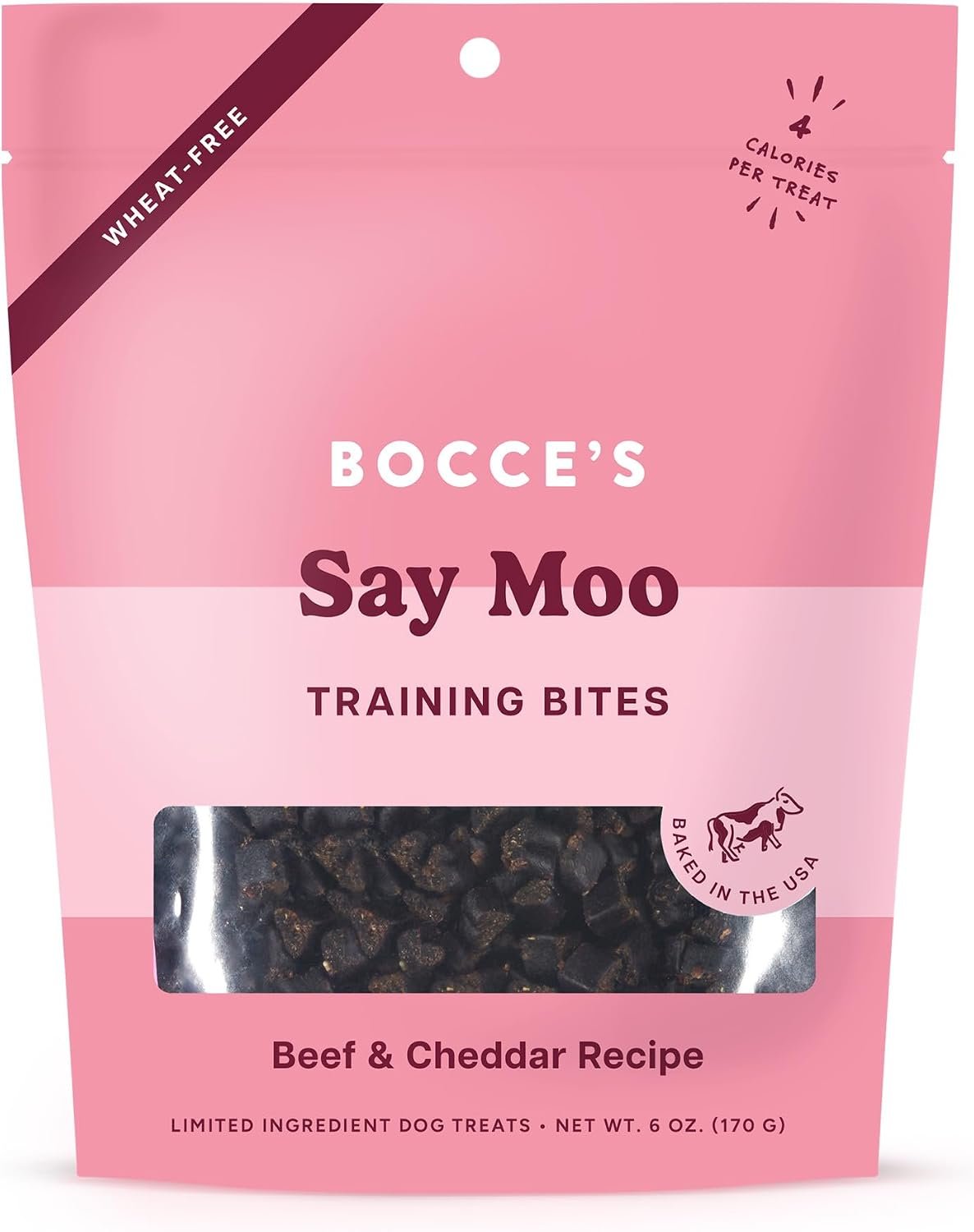 Bocce’s Bakery Say Moo Beef & Cheddar Training Treats for Dogs, Wheat-Free Dog Treats, 6 oz Bag