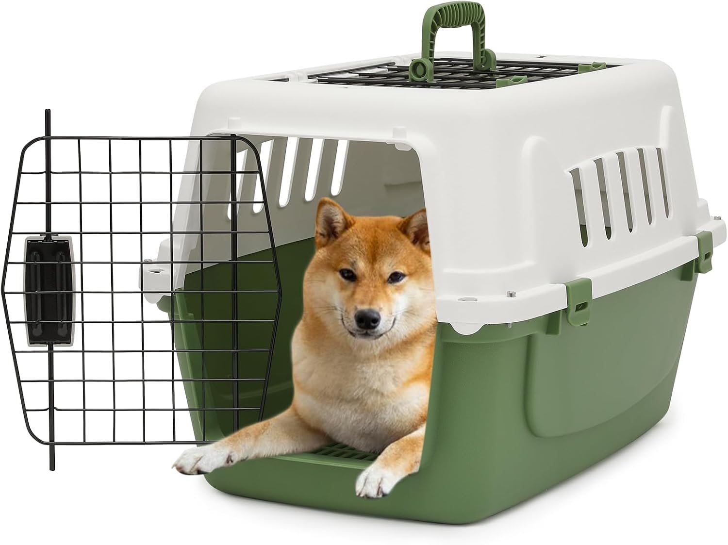 Athena Collection 22″ Hard-Sided Travel Pet Carrier for Small Dogs and Cats | Plastic Dog Crate with 2-Door Top & Front Load, Ventilation, Security Lock, Cat Dog Carrier for Pet, up to 22lbs, Green