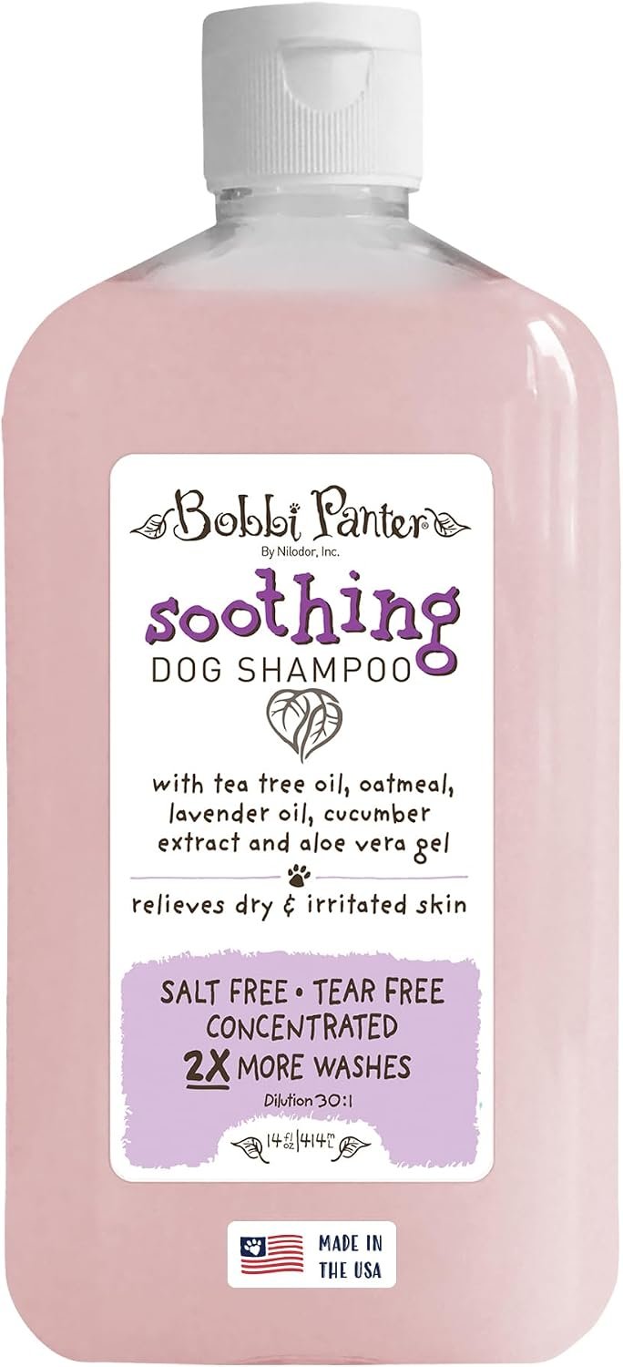 Bobbi Panter Soothing Dog Shampoo Tea Tree, Lavender, Cucumber & Oat Protein – Natural Formula for Sensitive Skin & Irritation Relief, Tear-Free, 30:1 Concentrate, Made in USA, 14 oz