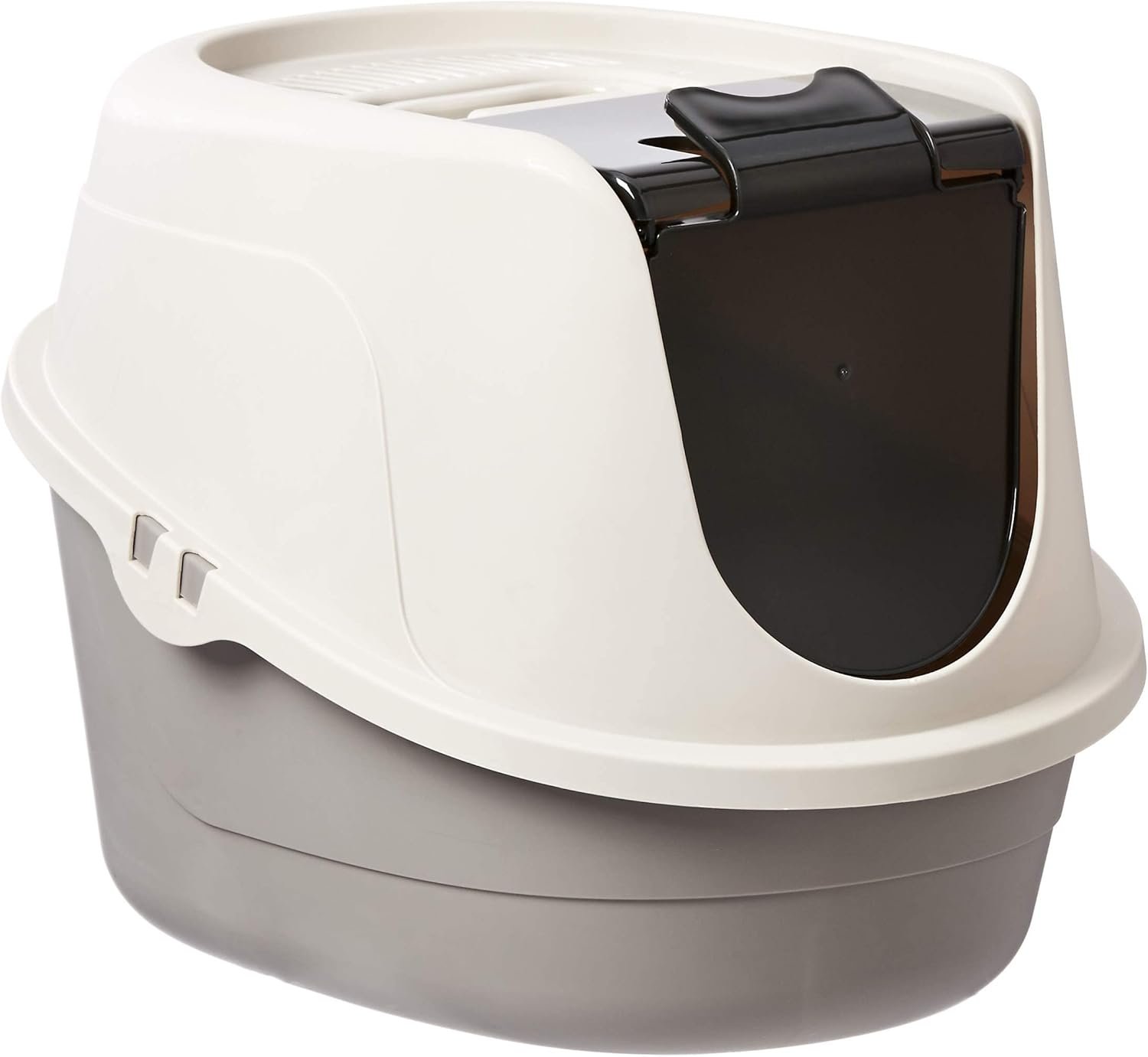 Amazon Basics No-Mess Hooded Enclosed Cat Litter Box with Odor Control and Swinging Door, Large, 24″ x 18″ x 17″, Multicolor