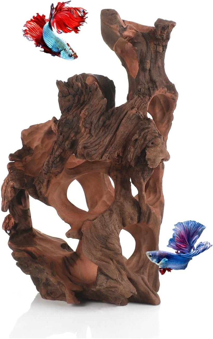 Natural Driftwood Aquarium Cave Betta Fish Hideout for Aquarium Fish Tank Decorations 10.2-11.8″ -Reptile Hide-Snake Hide-Cave for Cichlids Habitat Shelter for Crayfis