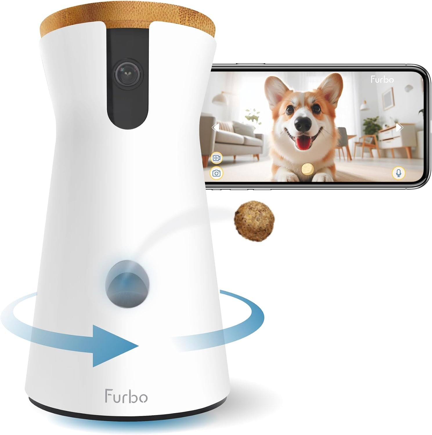 Furbo 360° Dog Camera [No Monthly Fee] | 360° Rotating Live View, Barking Alerts, Treat Toss, 2-Way Audio, Night Vision, Smart Home Puppy Monitoring, No AI Alerts