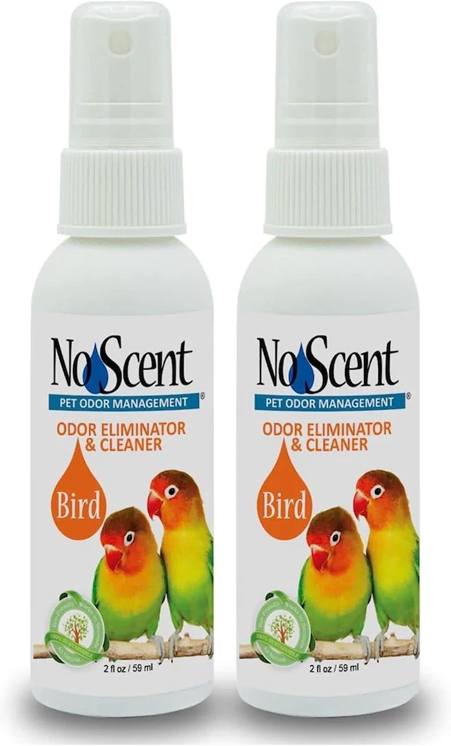 No Scent Bird Cage Cleaner Spray & Pet Odor Management, Natural Aviary Freshener (2 Fl Oz / 59 mL) Pack of 2