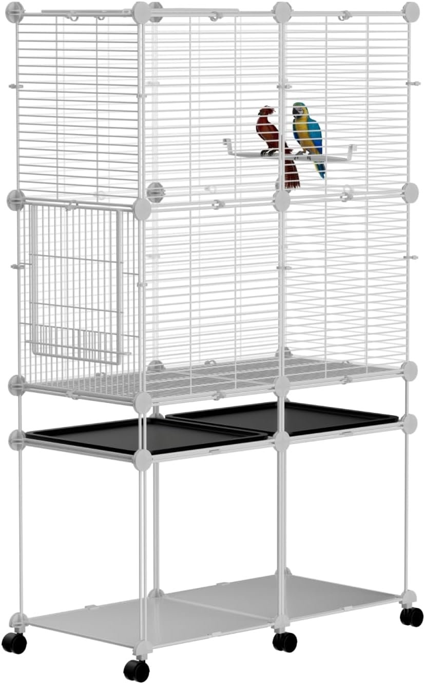 STILLCOVE Large Flight Bird Cage: Wide Birdcage with Storage Shelf & Perch | with Removable Tray, Universal Wheels, Tall Birdcage for Parakeet, Parrot, Cockatiel, Conure, Budgie, Canary, Finch, Lovebird