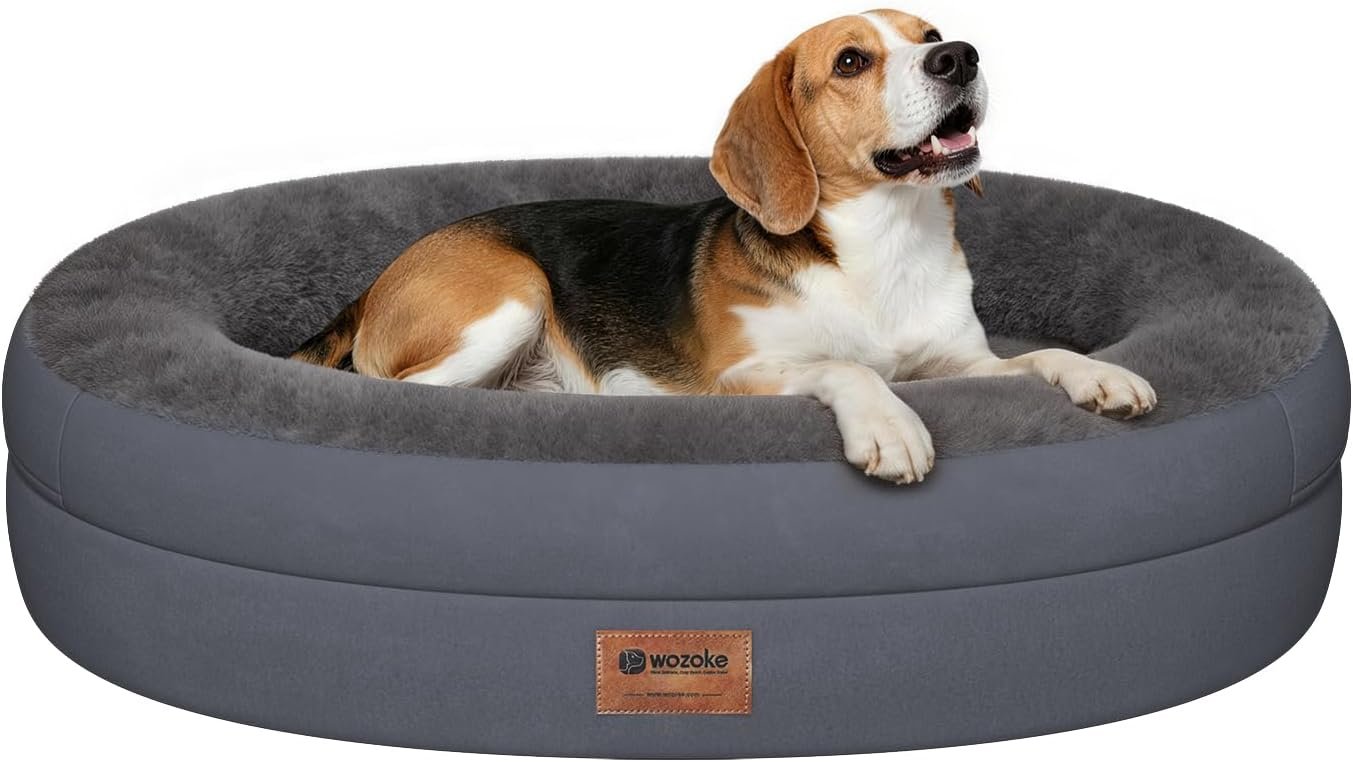 Waterproof Orthopedic Dog Bed for Medium Dogs, Dark Grey | Supportive Crate Foam Relieves Joint Pressure, 360°Bolsters, Waterproof Inner,Washable Cover, Non-slip Bottom
