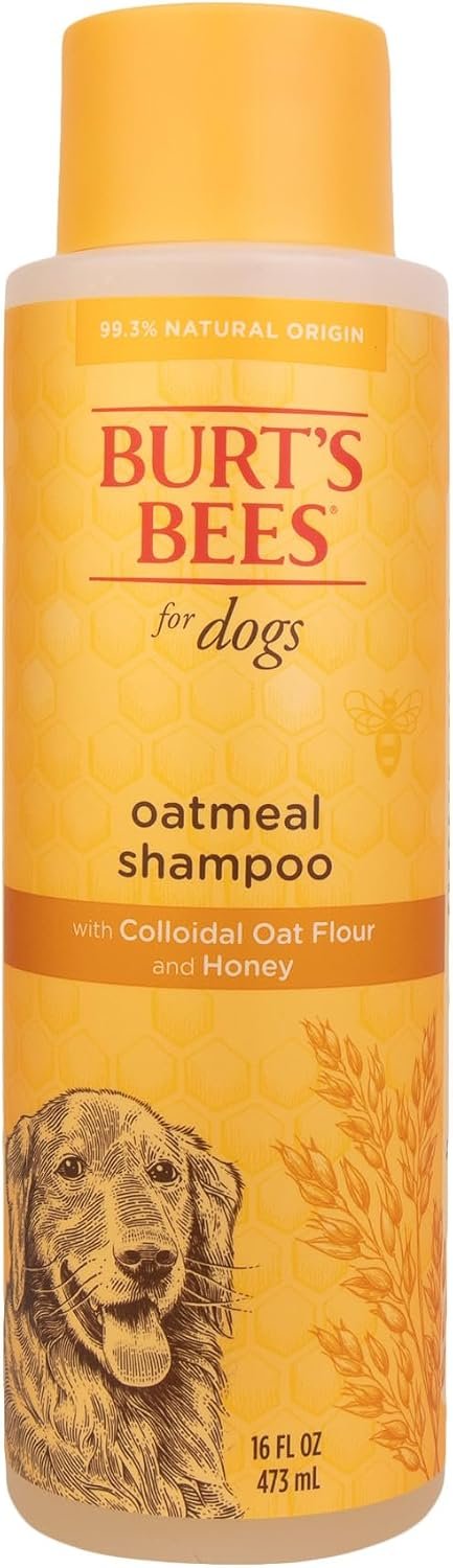 Burts Bees for Pets Oatmeal Dog Shampoo with Honey, Unscented, 16 Fl Oz | Soothing colloidal oat flour formula for itchy, sensitive dog skin, pH-balanced and sulfate-free for regular use