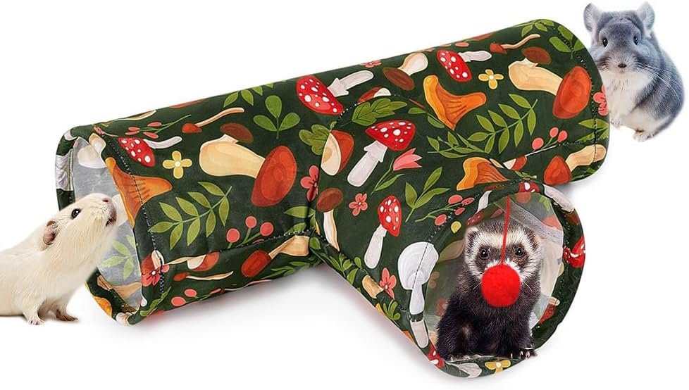 3 Way Washable Rabbit Hideout Toys, Guinea Pig Tunnels & Tubes | Foldable Small Pet Tunnels and Tubes for Ferret Hamster Chinchilla Hedgehog Hiding & Resting, Playing & Exploring, Mushroom