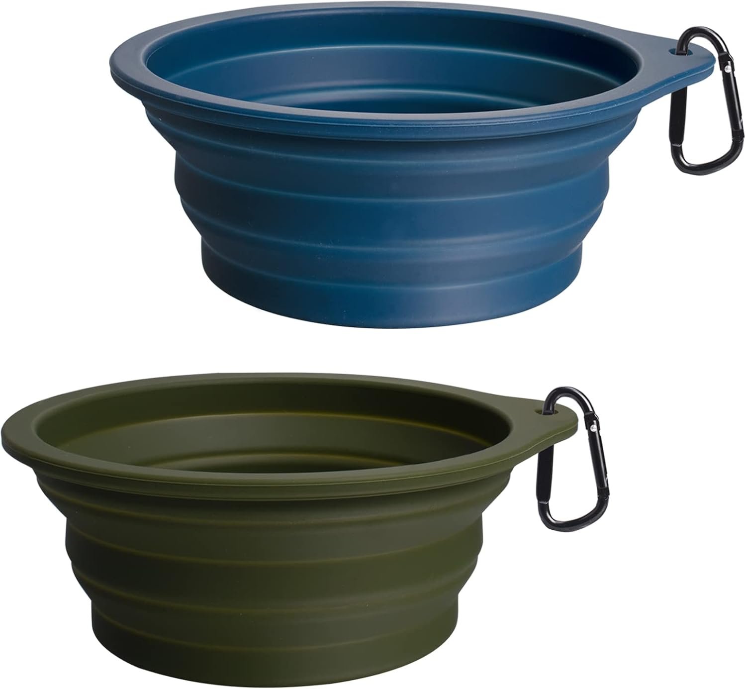 PetBonus 2-Pack Silicone Collapsible Dog Bowls, BPA Free Dishwasher Safe, Portable Foldable Expandable Travel Bowl, Food Water Feeding Cup Dish for Dogs Cats with 2 Carabiners (Army Green, Navy Blue) | 20 Oz, Silicone, Foldable Expandable Cat Feeding Cup Dish, 2 Carabiners, BPA Free, Dishwasher Safe (Army Green, Navy Blue)