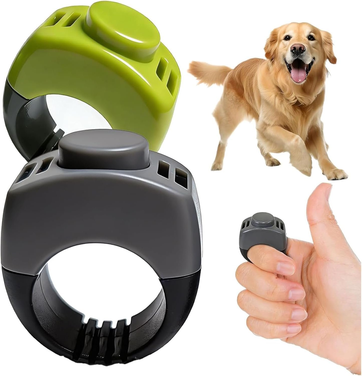 The Set of Easy Clicking Finger Ring Clicker Included Large and Small 2 Sizes,Dog clicker Trainer Suitable for Dogs Cats Horses traing Allowing Effective Versatile Training (2pcs Grey+Green)