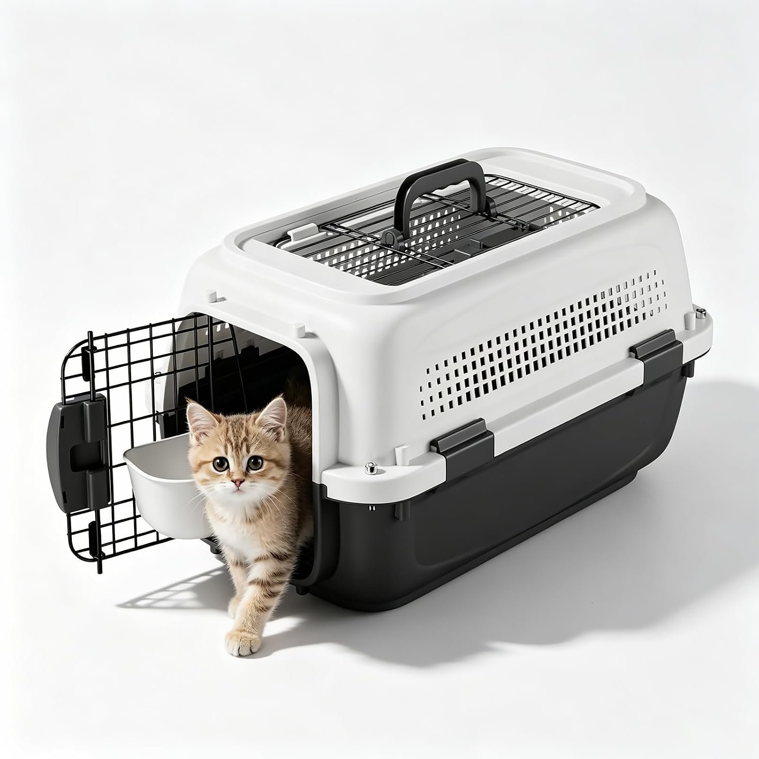 Athena Collection 20″ Hard-Sided Pet Carrier with Food Bowl, Grey | Hard-Sided Protection with Top & Front Door Access, 4-Sided Ventilation for Small Dogs and Cats up to 20 LbS