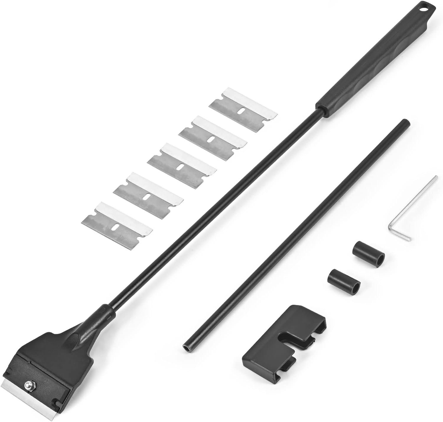 Olaismln Fish Tank Scraper Cleaner for Glass Aquariums, 21″ Handheld Scraper Cleaning Razor with 5 Stainless Steel Blades for Fish Reef Plant Glass Tank