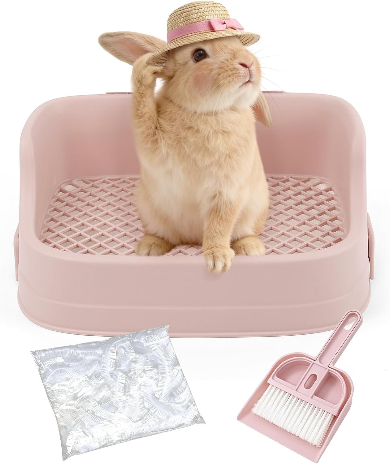 Rabbit Litter Box, Bunny Litter Box, Removable Top and Base, Pink | Removable Top and Bottom, Easy to Assemble and Clean, Suitable for Adult Rabbits, Guinea Pigs and Other Small Pets
