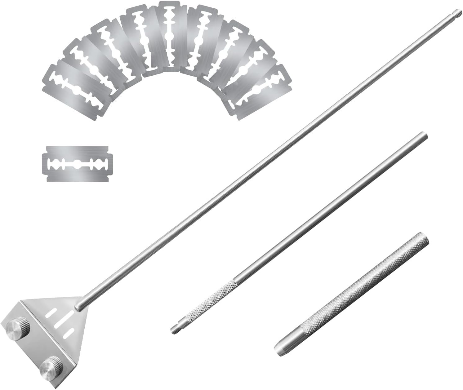 Kirecoo 25.6″ Stainless Steel Aquarium Algae Scraper with 10 Blades | Adjustable Handle, For Glass Fish Tanks, Effortless Algae Removal, Aquarium Cleaning Tool, Extra Replacement Blades Included