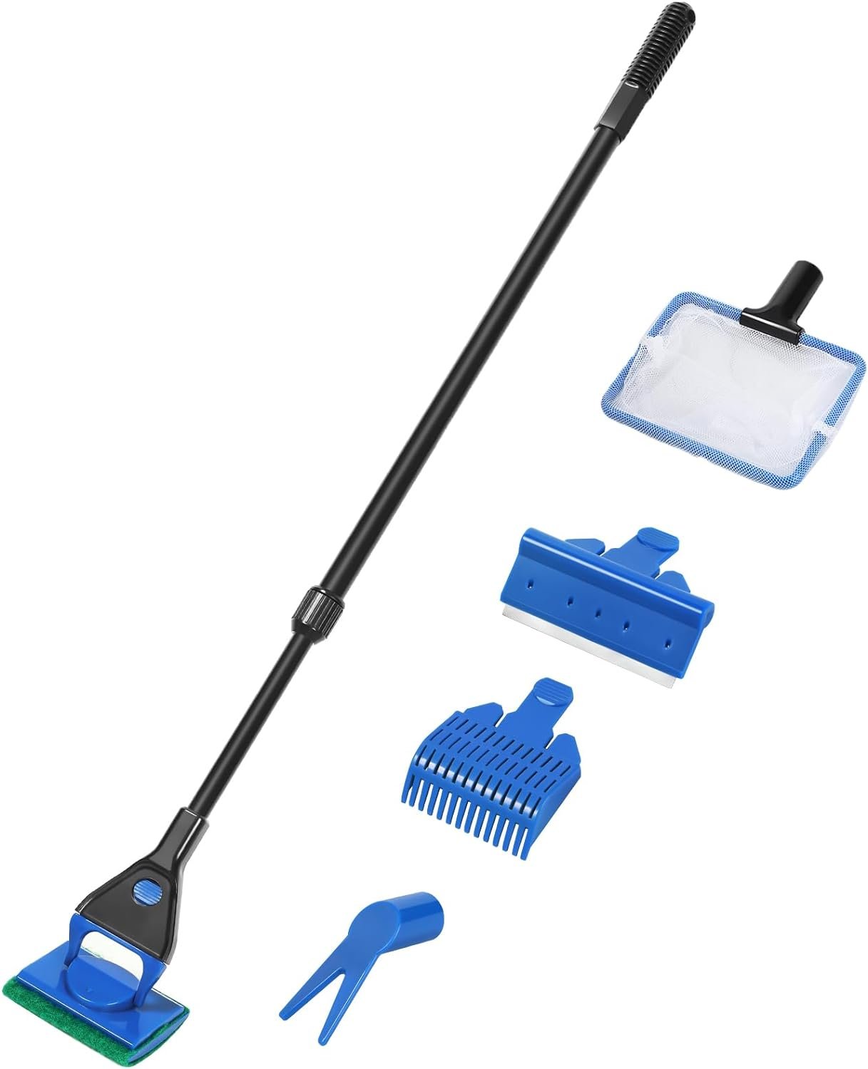 AQUANEAT Aquarium Cleaning Tools, Fish Tank Cleaner Kit with Adjustable Long Handle, 5 in 1 Set Including Fish Net, Algae Scraper