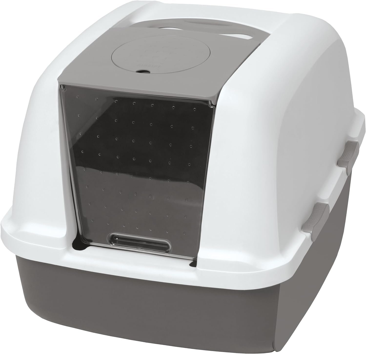 Catit Airsift Jumbo Hooded Litter Pan, Warm Gray/White – Privacy and Easy Access for Cleaning – Ideal for Larger or Multiple Cat Households