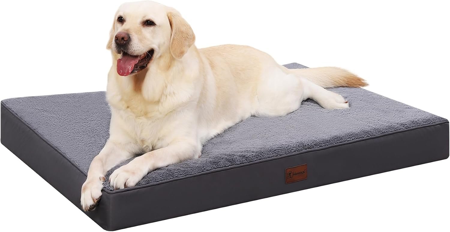 Waterproof Medium Size Dog Crate Bed Orthopedic 35×22 Grey | Removable Washable Cover, Egg Crate Foam, Soft Plush Flat Pet Mat, Non-Slip Bottom, Fits Medium Dogs Up to 65 lbs