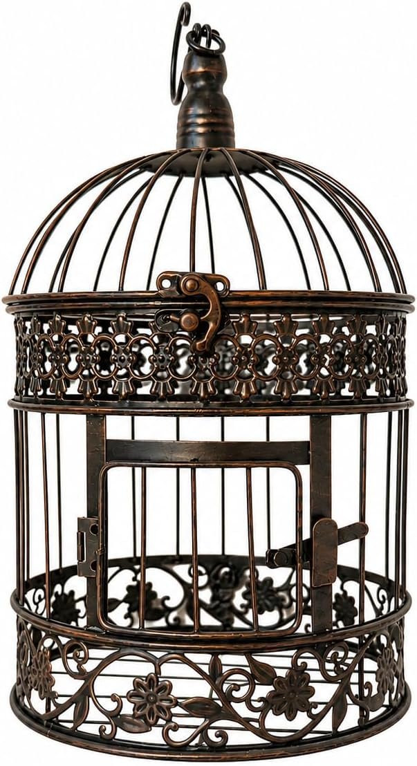 Vintage Round Bird Cage Decorative Iron Birdcage, Hanging Flower Display Holder for Wedding, Home & Garden Decor（Black）