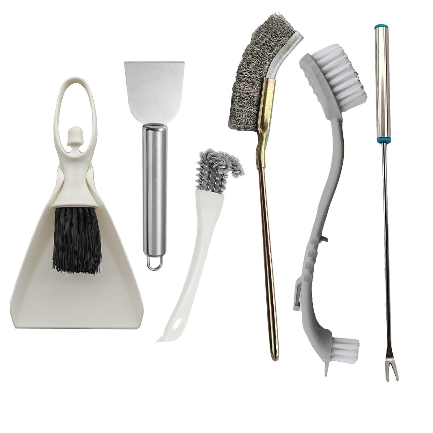 6 PCS Bird Cage Cleaning Kit Stainless Steel Scraper Fork Wire Brush Dustpan Set for Pet Cage