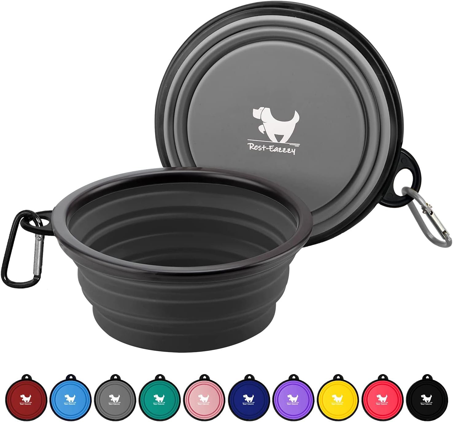 Collapsible Dog Bowls for Travel, 2-Pack Dog Portable Water Bowl for Dogs Cats Pet Foldable Feeding Watering Dish for Traveling Camping with Carabiners, BPA Free (Grey&Black, Medium (Pack of 2))