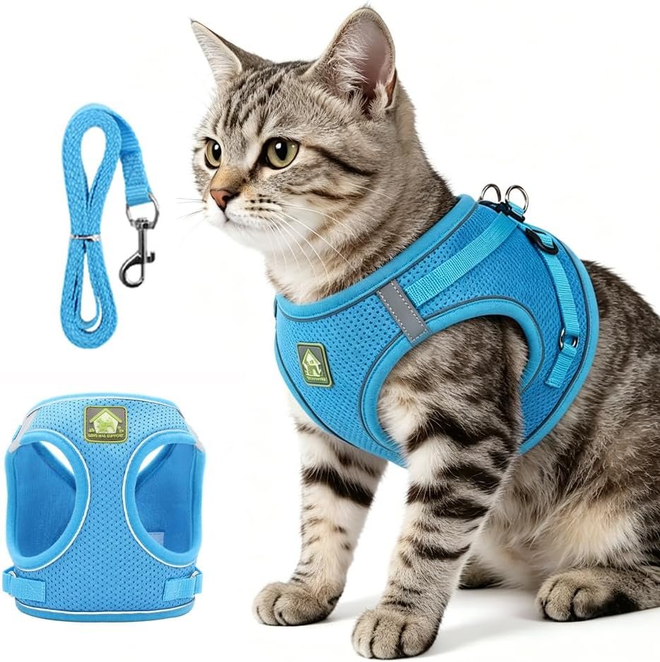 Cat Harness and Leash, 2026 New Step-in Escape Proof Cat Leash and Harness Set for Small Medium Large Cats, Breathable Adjustable Vest Harnesses with Reflective Strip for Outdoor Walking