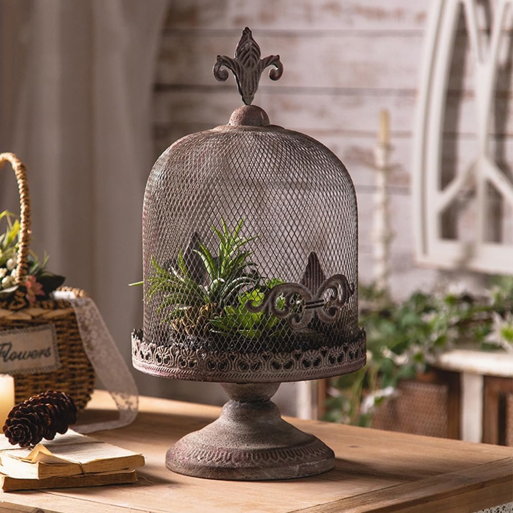 Vintage Metal Bird Cage Candle Holder, Decorative Mesh Dome Lantern with Finial, Garden Home Decor (26 * 48CM)