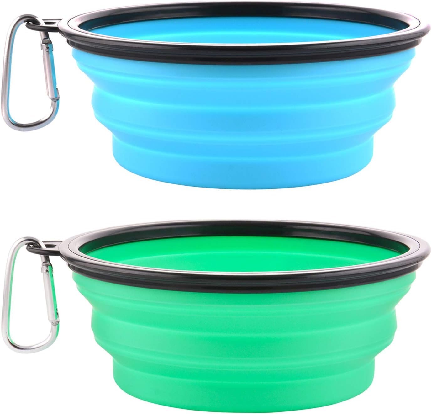 Large Collapsible Dog Bowls, 34oz Travel Water Food Bowls Portable Foldable Collapse Dishes with Carabiner Clip for Traveling, Hiking, Walking, 2 Pack (Light Blue + Light Green)