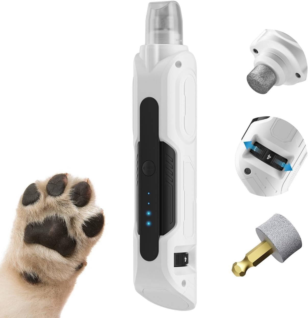 PAPIFEED Dog Nail Grinder, Pet Nail Grinder with 6 Speeds Quiet Motor, LED Light and Dust Collection, Rechargeable Dog Nail Trimmer for Small Medium Large Dogs Cats, Type-C Grooming Kit