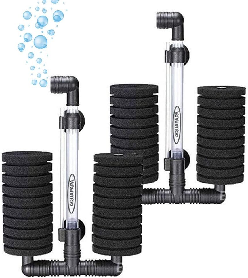 Aquarium Bio Sponge Filter 2 PCS for Fry Betta Shrimp Fish Tank Up to 55 Gallon Each., Quiet, Double Sponges