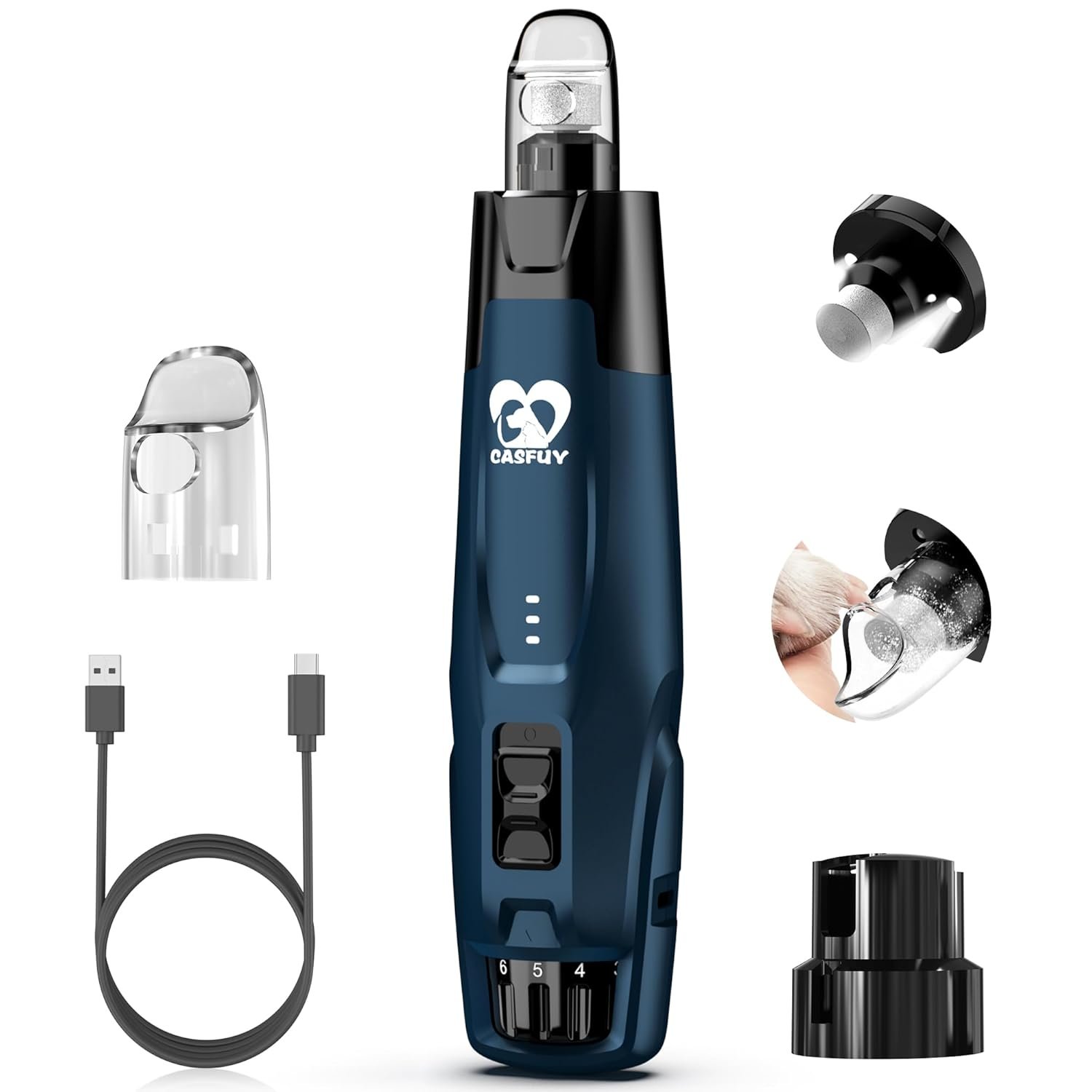 Casfuy New 6-Speed Dog Nail Grinder – 50% More Power Dog Nail Trimmers with 2 LED Lights Quiet 7h Running Time Electric Pet Nail Grinder File Toenail Grinder for Large Medium Small Dogs & Cats (DB)