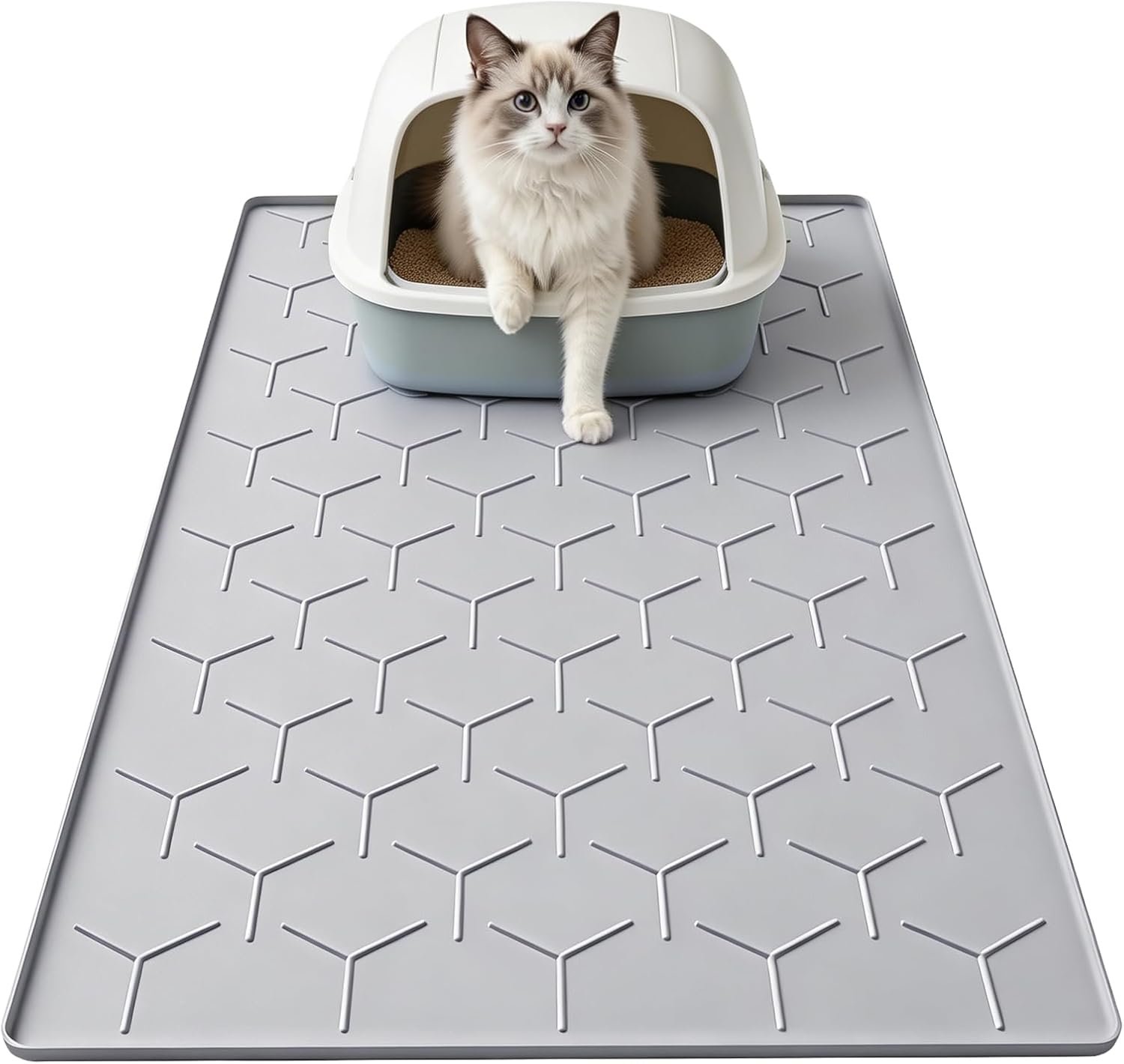 Garoopion Silicone Cat Litter Mat 34×22 inch, Easy to Clean, Gray | Waterproof Silicone Mat with Raised Edges, Catch Litter, Protect Floor from Urine, Multi-Use for Dog/Sink/Kitchen/Boots
