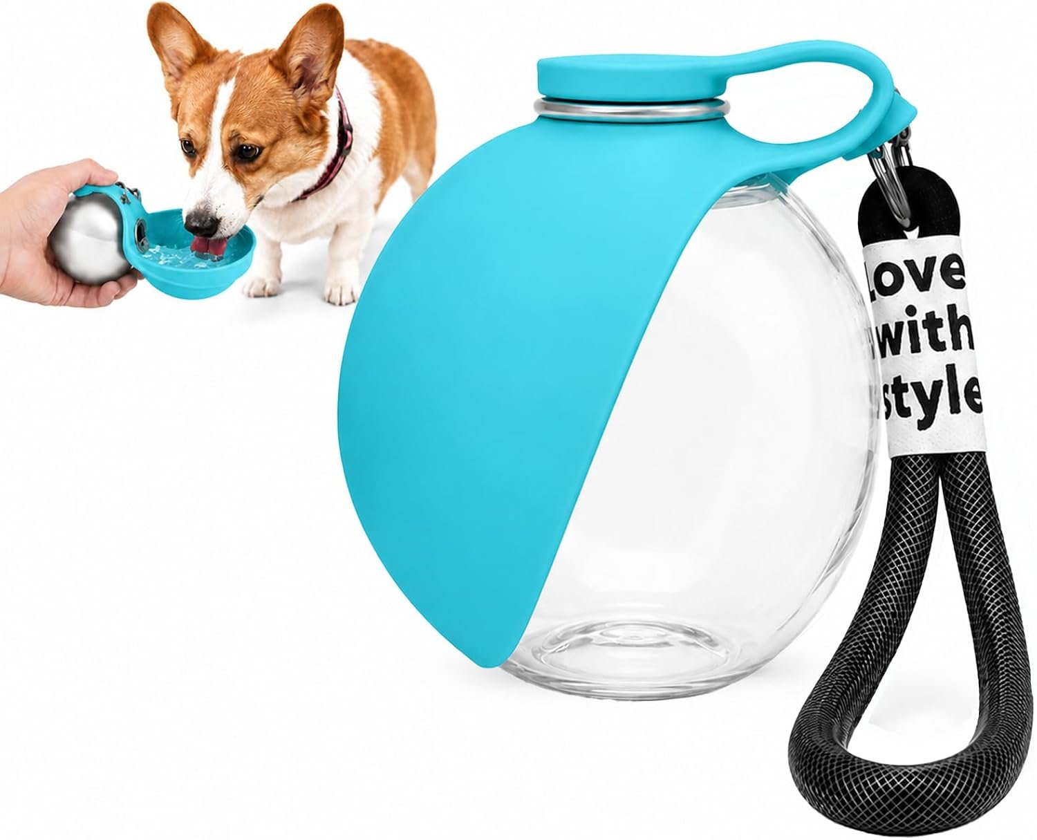 Portable Dog Water Bottle Pet Travel Water Bowl Dog Water Bottle | 2-in-1 design, 285ML lightweight food plastic, leak-proof lid, foldable silicone bowl for small medium dogs daily travel