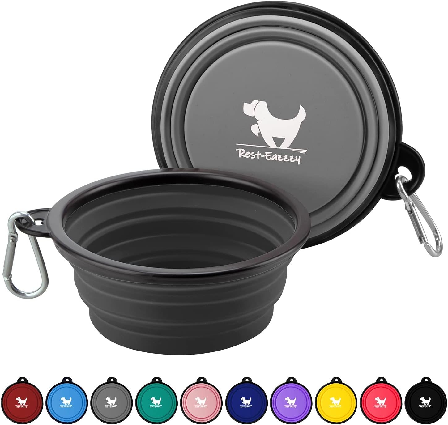 Collapsible Dog Bowls for Travel, 2-Pack Dog Portable Water Bowl for Dogs Cats Pet Foldable Feeding Watering Dish for Traveling Camping with Carabiners, BPA Free (Grey&Black, Small (Pack of 2))