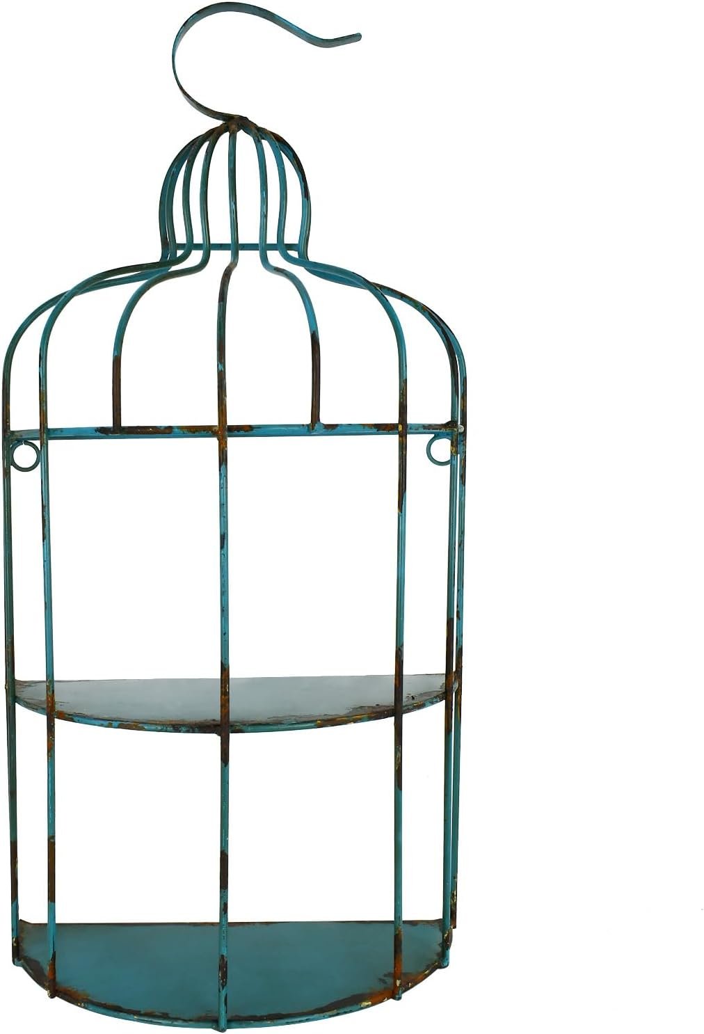 Linfevisi Hanging Bird Cage Decorative Metal Plant Stands Wall Mounted Rustic Birdcages Half Round Wall Display Shelf for Collectibles Small Planter Succulents Outdoor Indoor Garden Wedding Blue
