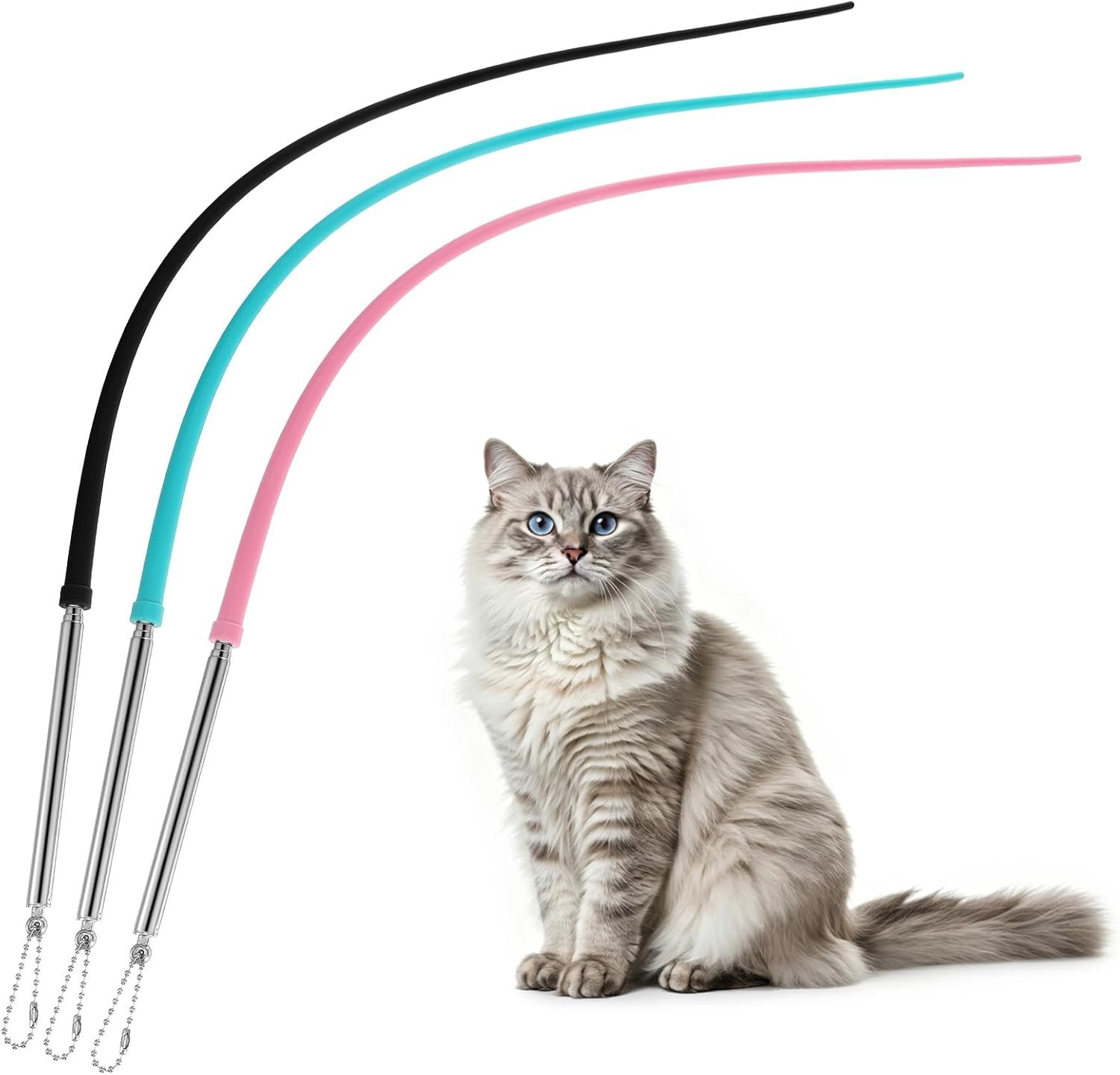 Yuanchu 3 PCS Retractable Cat Wand Toy, TPR Mouse Tail Cat Teaser Wand, Silicone Cats Toys for Indoor Cats Kittens Lightweight Cat’s Toy On Stick for Interactive Play