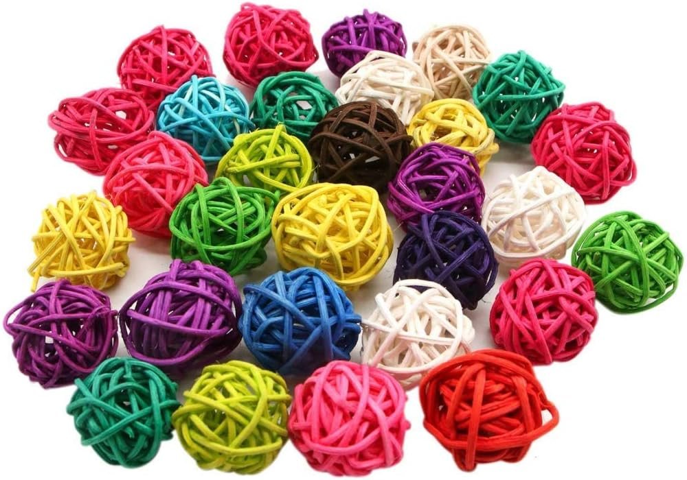 LIUSM 20 Pcs Colorful Handmade Wicker Rattan Balls Decorative | Pet Bird Chew Toy Party Wedding Table Decoration Decorative Crafts Hanging DIY Accessories