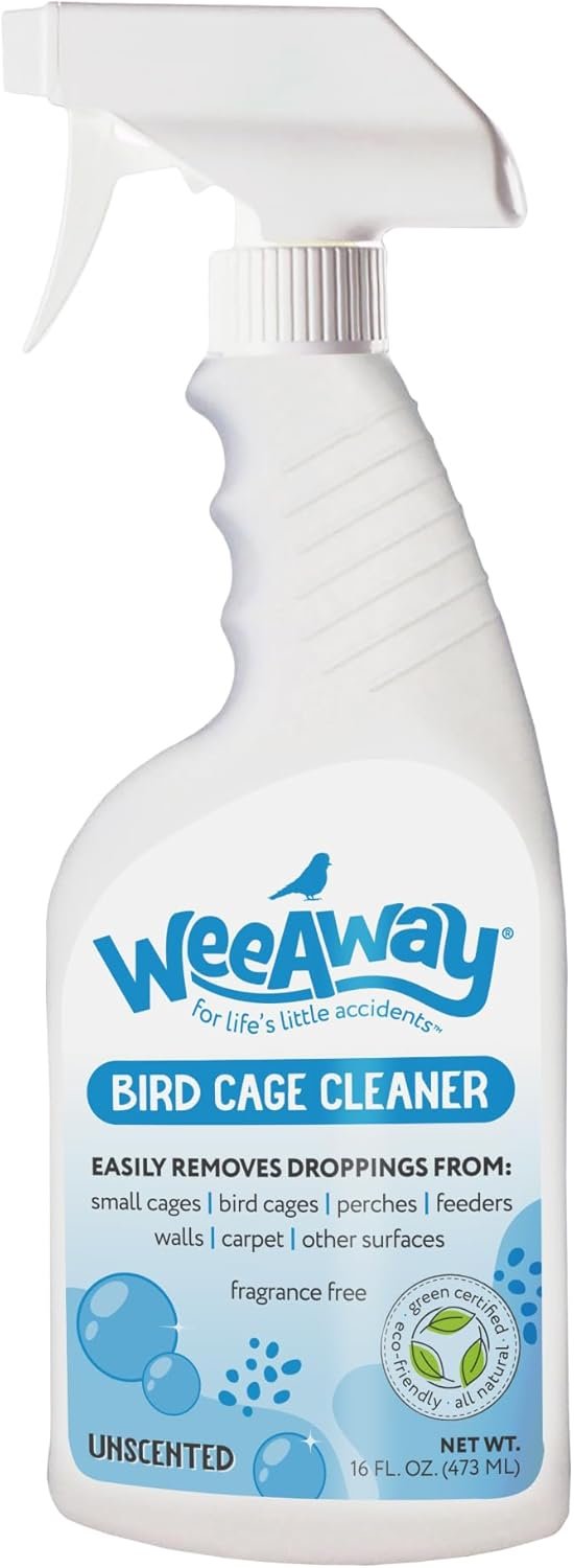 Bird Cage Cleaner for Small Cages, Droppings Remover, Enzyme Cleaning Spray for Perches, Feeders, and Walls, Unscented, 16 fl oz