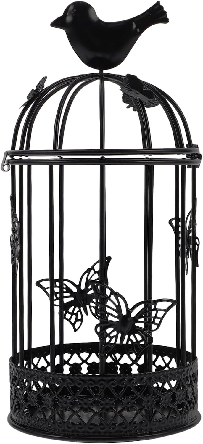 PRETYZOOM Vintage Wrought Iron Birdcage Candlestick Holder 8.66In Retro Tealight Candle Lantern for Home Decor Wedding Centerpiece Anniversary Candlelight Dinner