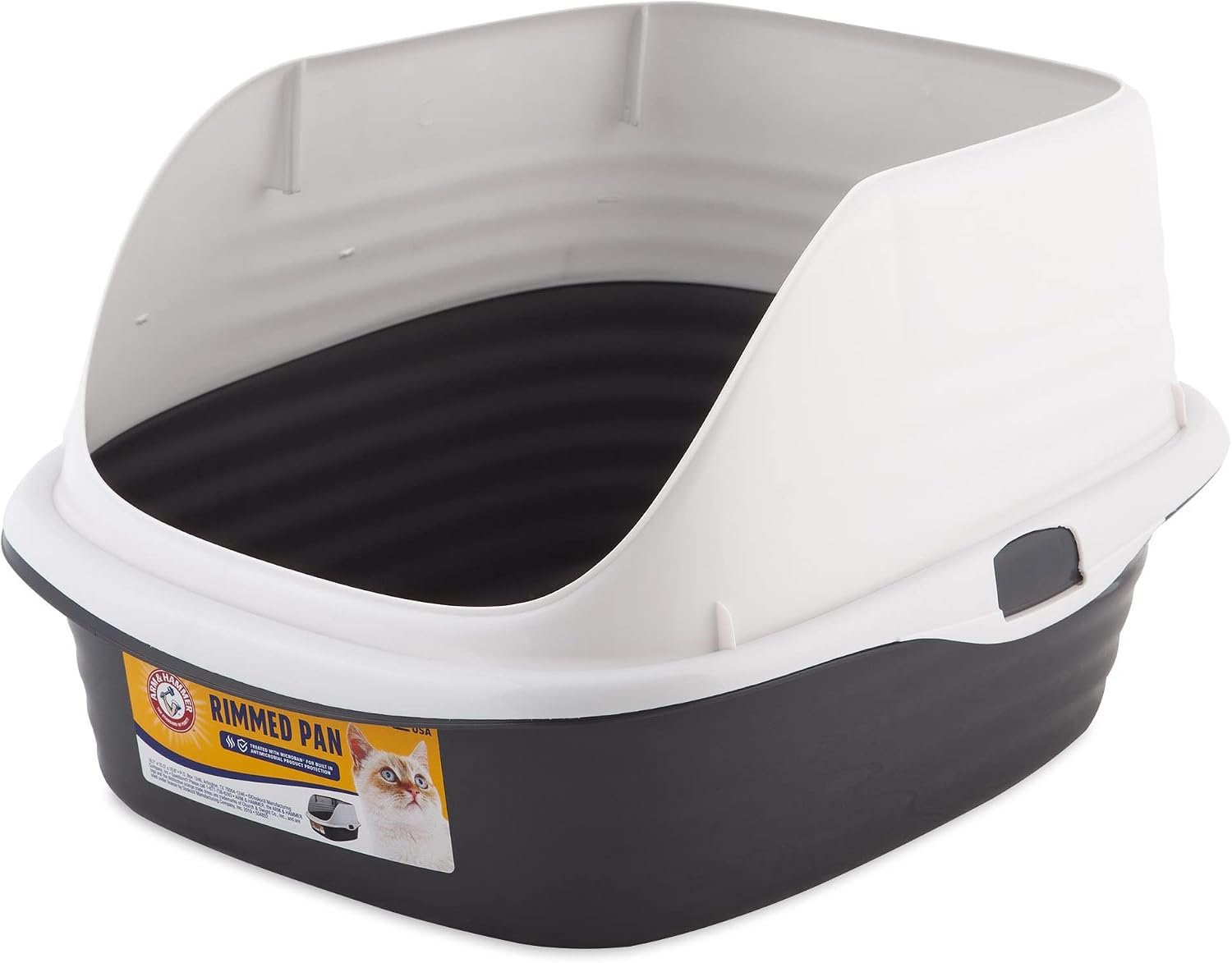 Arm & Hammer Rimmed Cat Litter Box with High Sides and Microban, Made in USA | Tall sturdy walls help contain spray, scatter and spills, easy everyday scooping, durable tray suits messy diggers at home