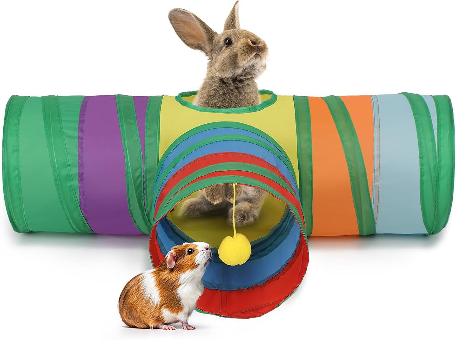 Mechpia Rabbit Toys, 3 Way Buuny Hideout Foldable Rabbit Tunnel and Tubes for Rabbit Guinea Pig Chinchilla Ferret Rat