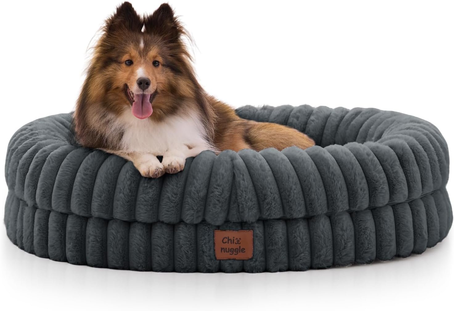 ChiXnuggle Orthopedic Dog Bed, Washable Cover, Faux Fur Bolster Pet Couch | waterproof,egg crate foam,non-slip bottom,for small medium dogs,dark grey,30*24*7,dog sofa,puppy bed
