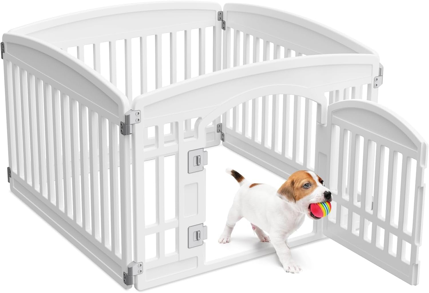 NEWBULIG Dog Playpen 4-Panel, 24IN Puppy Playpen, Stable Dog Play Pen Indoors/Outdoor with Secure Locking Door, Plastic Pet Fence for Small & Medium Dogs | Portable, Secure Locking Door, Indoor Outdoor Yard RV Camping, Small Medium Dogs, White