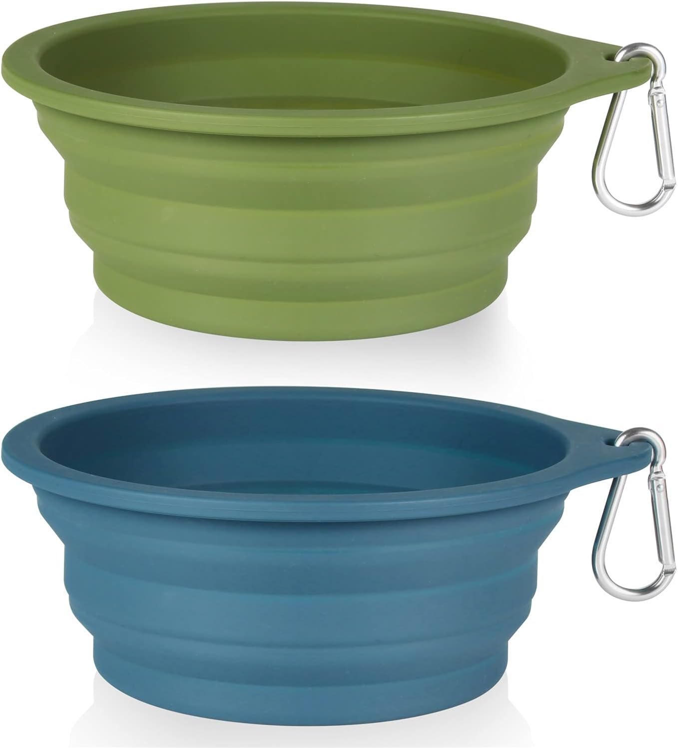 SLSON 2Pack Collapsible Dog Bowl,Integrated Molding Travel Bowl No Plastic Rim Pet Feeding Bowls for Walking Traveling Outdoors,600ML (Navy Blue+Dark Green)
