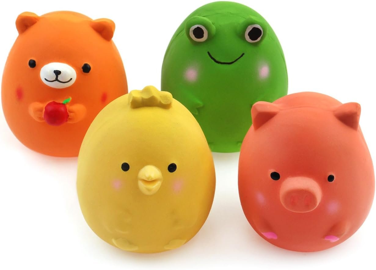 CHIWAVA 4PCS 2.4″ Squeak Latex Puppy Toy Funny Animal Sets for Small Dog | Assorted Color Pet Interactive Play, Squeaky Fetch Toys,Soft Bouncy,Lightweight Indoor & Outdoor Plays