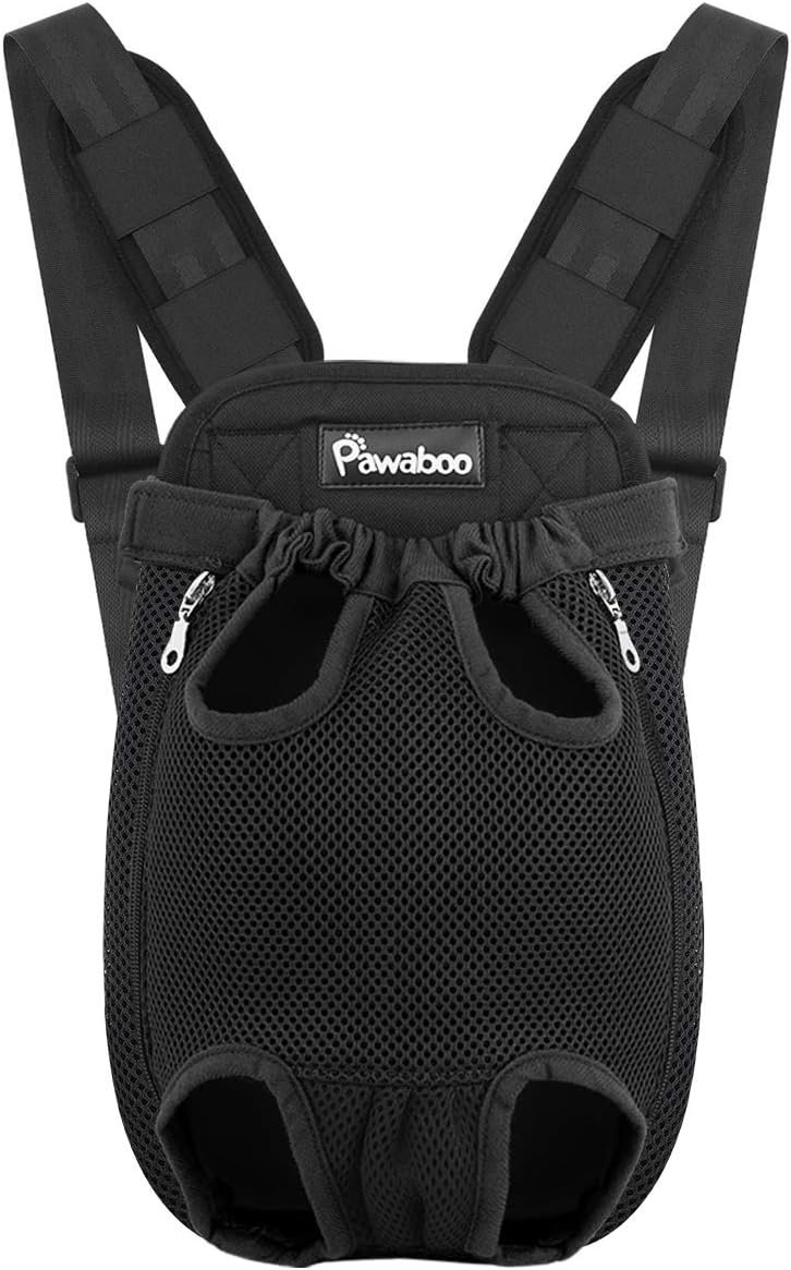 Pawaboo Pet Front Carrier Backpack for Small Medium Dogs | Legs Out Easy-fit,Adjustable Straps,Hands-Free,Soft Padded Support for Travel Hiking Cycling Camping,2.5-5Lbs,Black,S