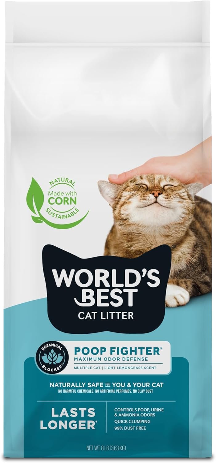World’s Best Cat Litter, Poop Fighter, Urine & Poop Odor Defense, 8 lb Bag