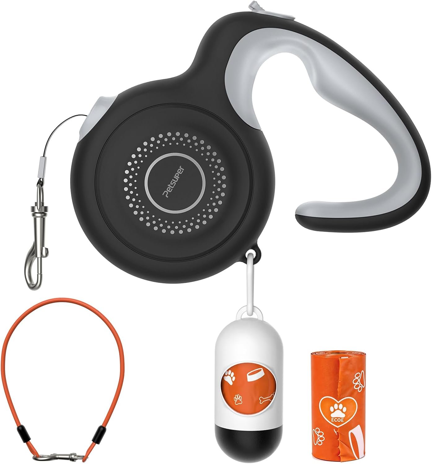 16Ft Retractable Dog Leash with Chew-Proof Steel Cable, 360° Tangle-Free, Built-in Poop Bag Dispenser, Ergonomic Comfort Grip Handle for Medium Large Dogs Up to 130lbs