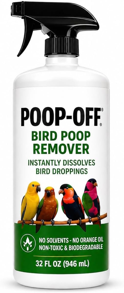 Bird Dropping Remover Spray, 32 oz – Fast-Acting Cleaner for Bird Cages, Surfaces & Fabrics, Updated Packaging
