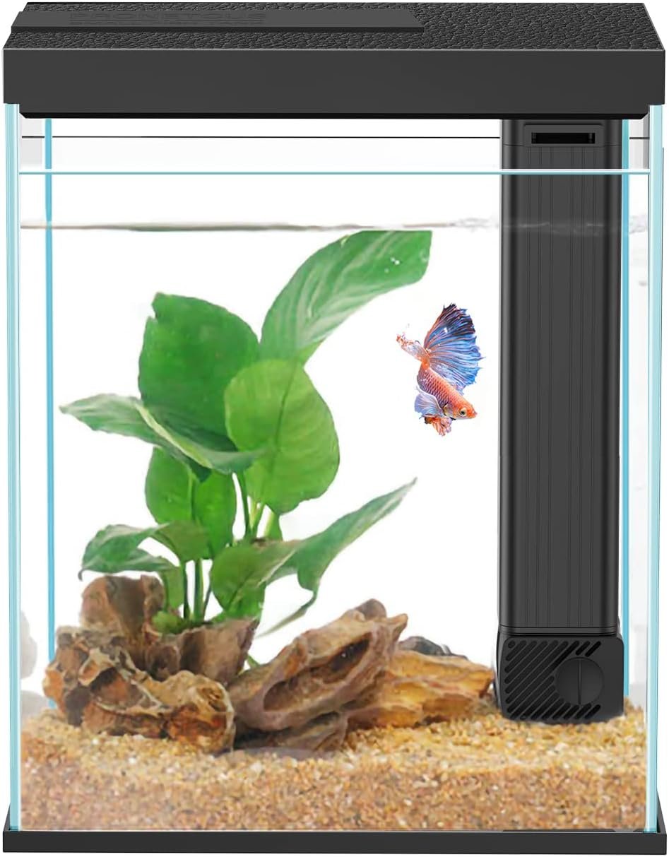 Betta Fish Tank, 2 Gallon Glass Aquarium Starter Kit, Small Fish Tank with Filter and Light.