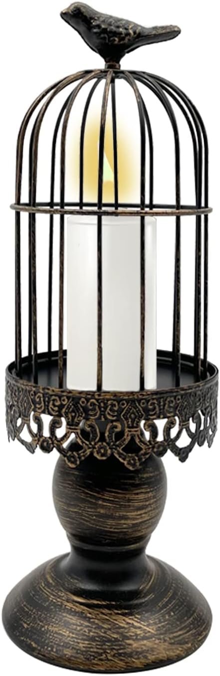 Retro Shabby Candle Holder, Decorative Birdcage Candle Holder Vintage Metal Candlestick for Wedding,Party Vintage Gothic Decor,Victoriana Decor,Home Decor Black 11.8 Inch